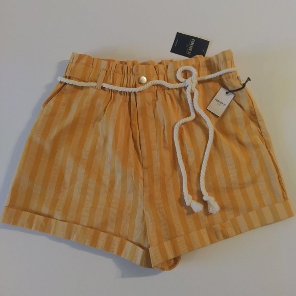 Forever 21 Pants - Forever 21 Yellow Striped Shorts Paper Bag Style Large NWT